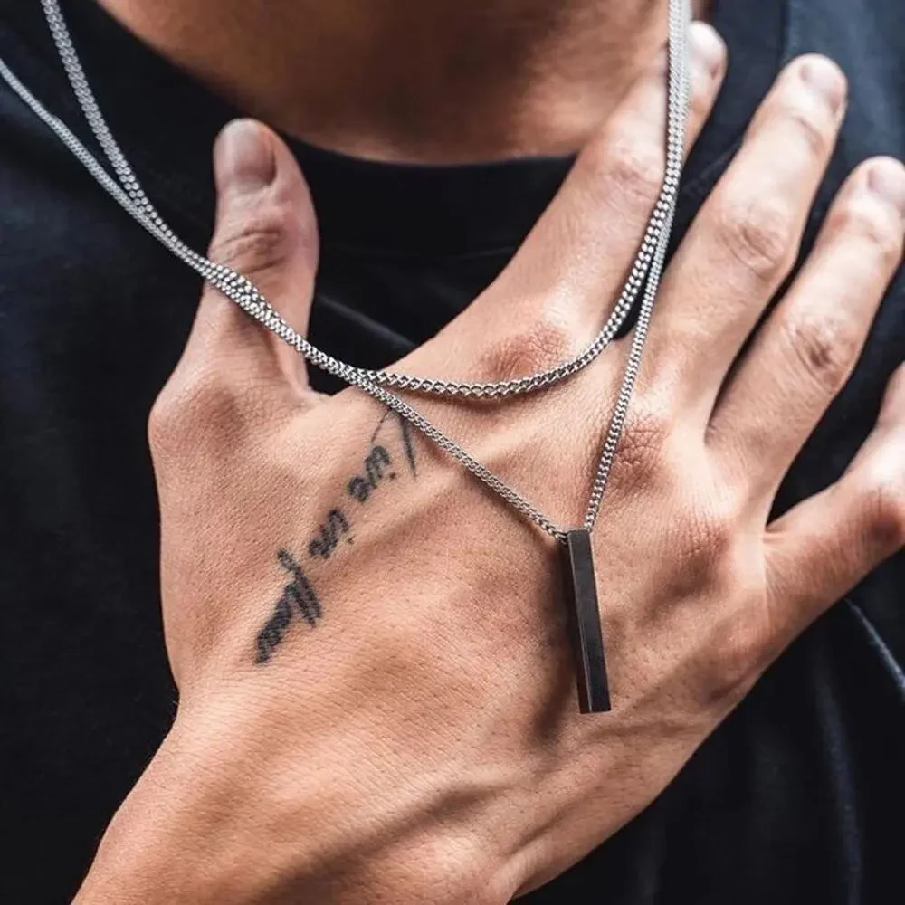Silver Plated Bar Pendant Necklace